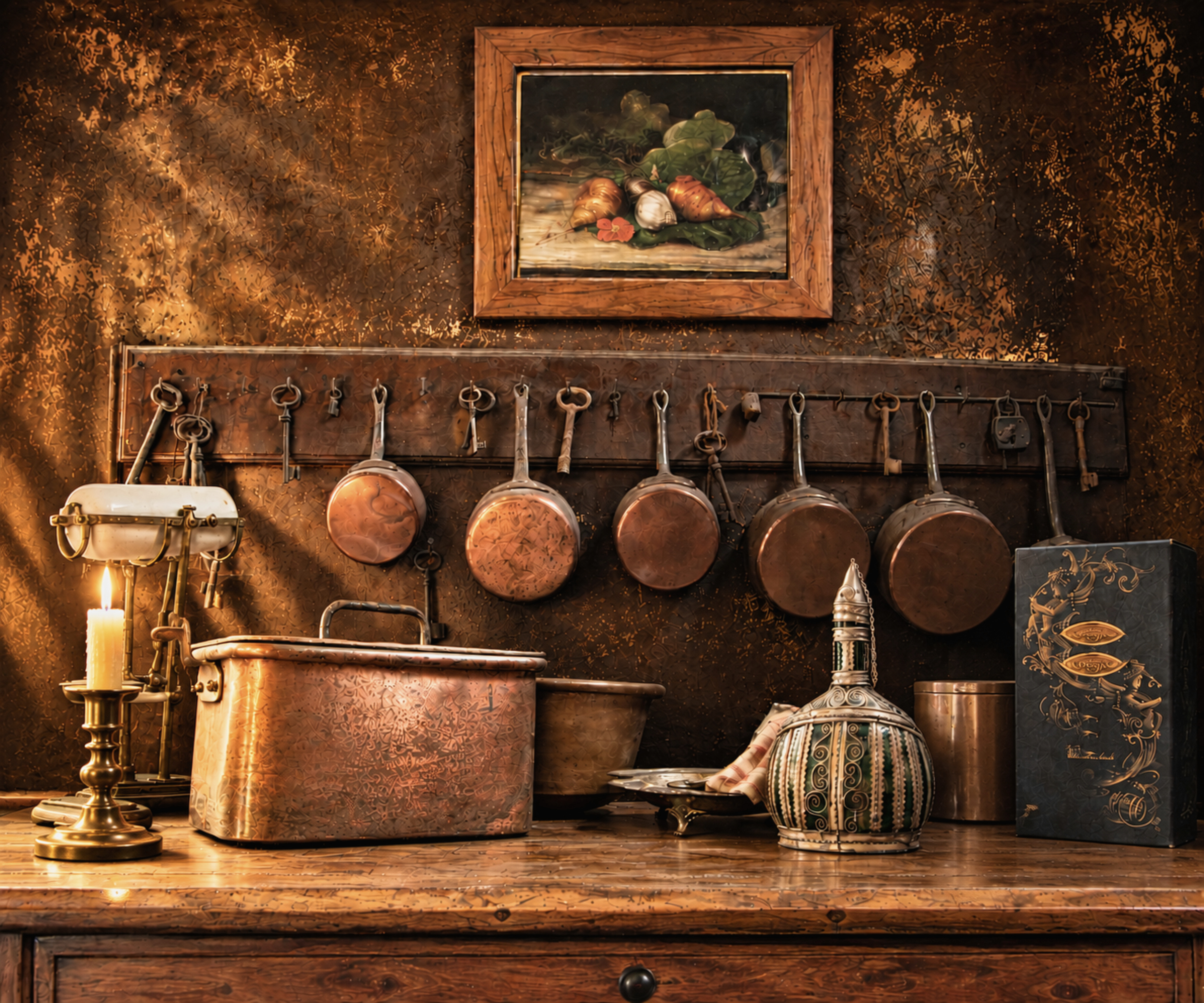 Nature morte rustique à la lumière de bougie
