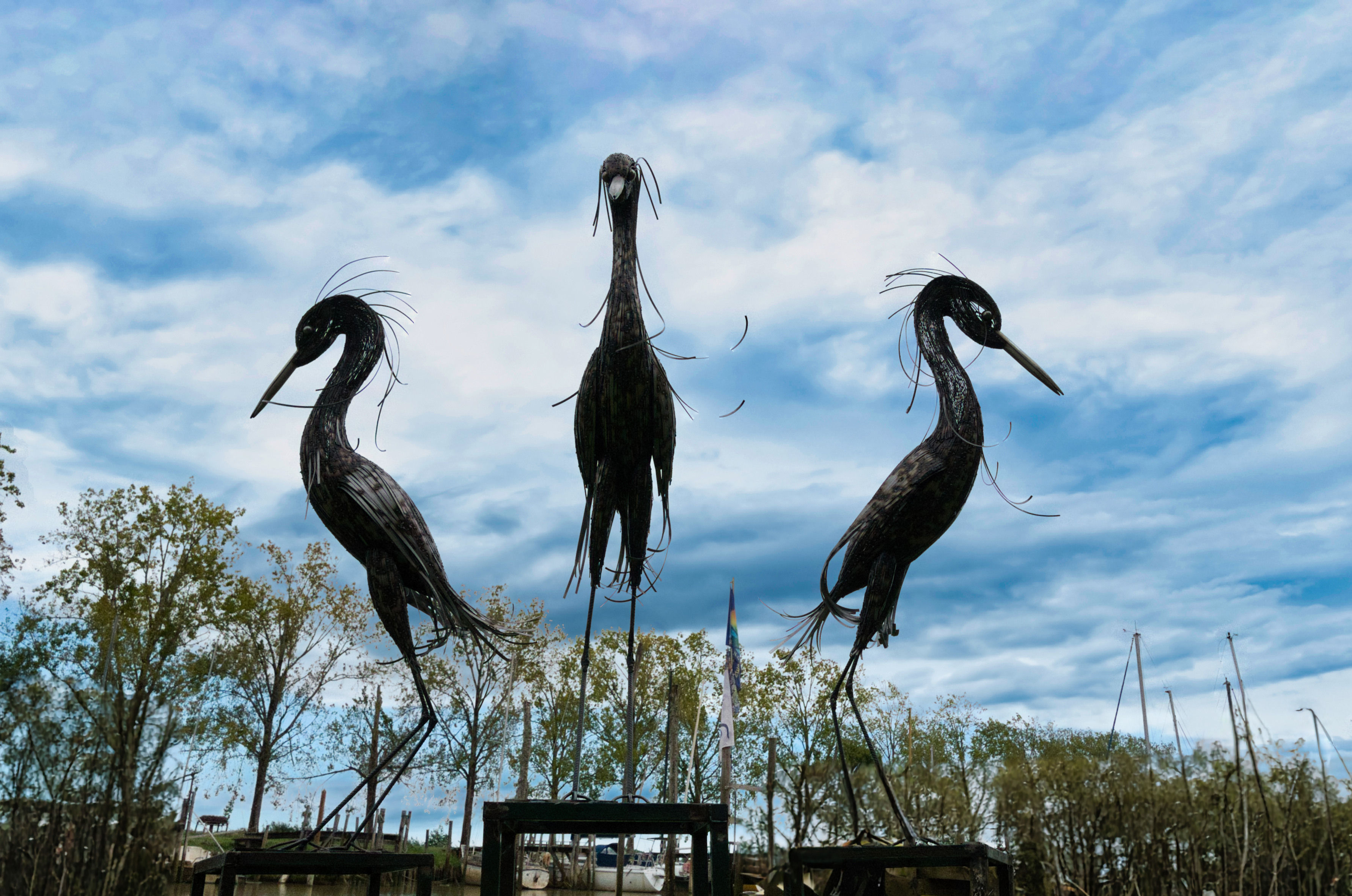 Une installation monumentale représentant trois grands hérons sculptés par l'artiste Laurent Garreau (2)